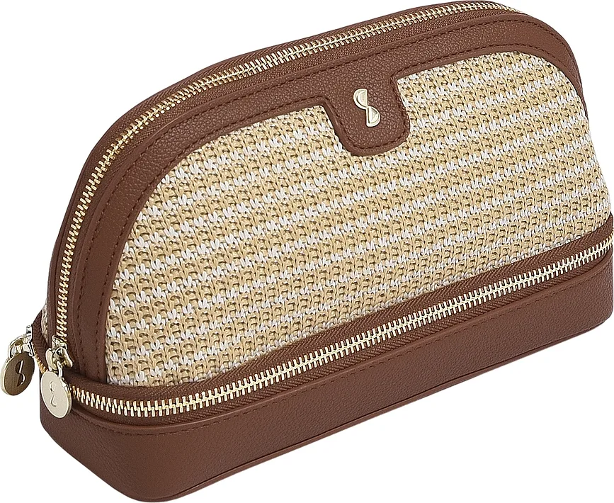Косметичка Stackers dwukomorowa Raffia, коричневая, экокожа