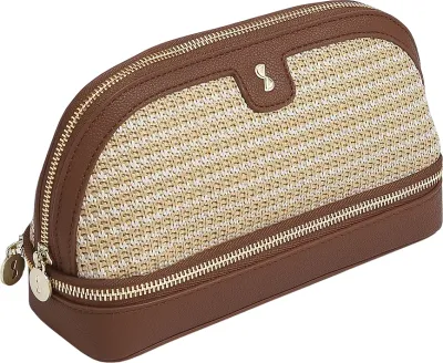 Косметичка Stackers dwukomorowa Raffia, коричневая, экокожа