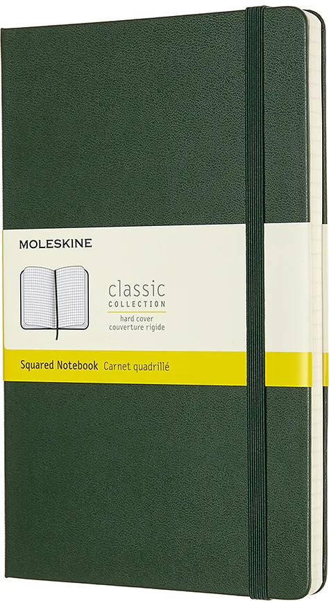 Блокнот Moleskine, L 240 stron, A5, в клетку, зелёный