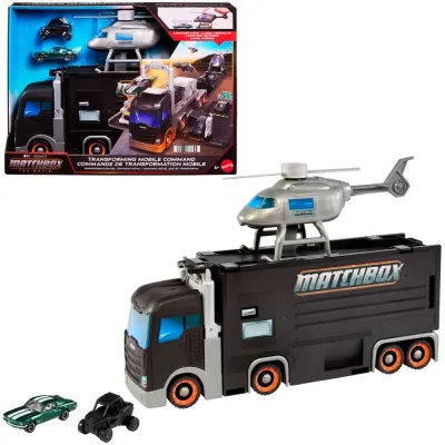 Mattel Matchbox The Movie — транспортёр 2 в 1 «Командный центр» с вертолётом и 2 машинками JJB32