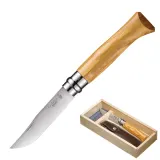 Нож складной Opinel Inox Lux Olive No.08 из нержавеющей стали с чехлом — фото 1