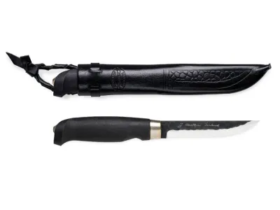Нож Marttiini Lynx Black Edition углеродистая сталь 80CrV2 с кожаными ножнами