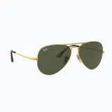 Солнцезащитные очки Ray-Ban Aviator Metal II золотистые с зелёными линзами — фото 1