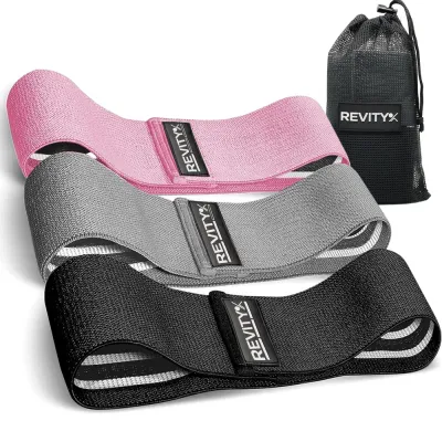 Тканевые резиновые петли REVITY Hip Bands, набор 3 шт. с планом тренировок в PDF