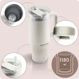 Термокружка Berdsen кремовая 1180 мл нержавеющая сталь с набором трубочек — фото 3