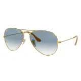 Солнцезащитные очки Ray-Ban Aviator Classic золотистые с голубыми линзами — фото 1