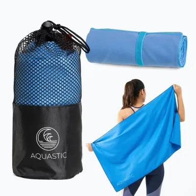 Быстросохнущее полотенце AQUASTIC Havlu XL 175 на 110 см, темно-синее, для бассейна и пляжа