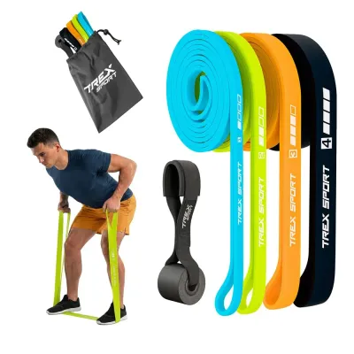 Набор из 4 эспандеров-петель Trex Sport Neon с креплением, сопротивление 2–41 кг