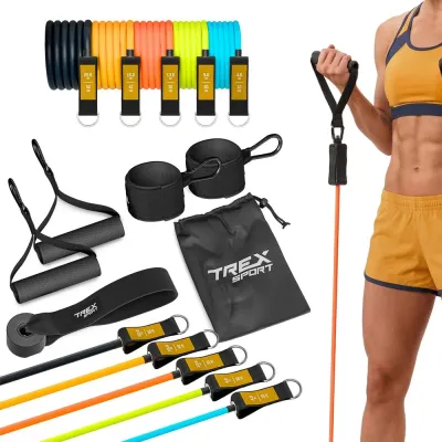 Набор эспандеров Trex Sport Neon, 5 штук, с аксессуарами, сопротивление 4,6–22,8 кг