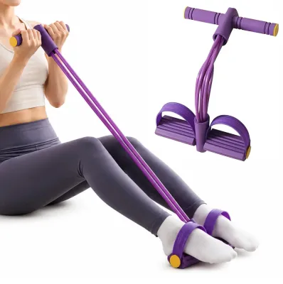 Эспандер для фитнеса с 4 трубками и педалями Sportenzia, розовый