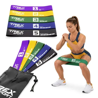 Набор из 5 тканевых лент сопротивления Trex Sport 2,5–25 кг с сумкой