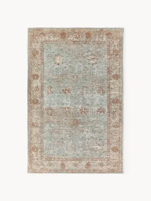 Westwing Collection Ковер Rimini из шенилла ручного ткачества с винтажным узором, 80х150 см, бирюзово-зелёный с бежевым