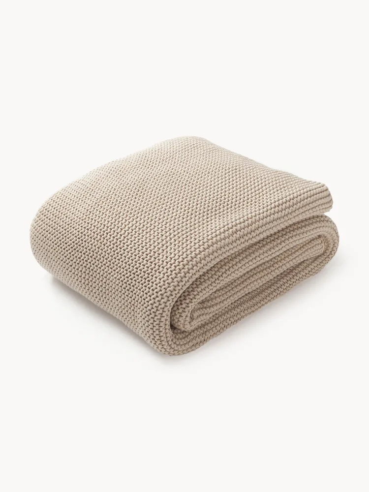 Westwing Collection Плед Adalyn вязаный из хлопка, 150х200 см, светло-бежевый