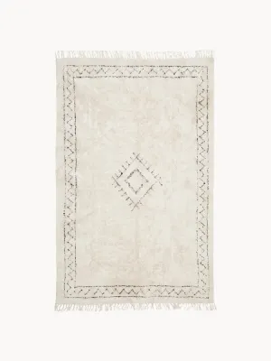 Westwing Collection Ковер Fionn хлопковый с бахромой в берберском стиле, ручной тафтинг, 80 x 150 см, светло-бежевый с черным