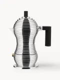 Alessi Кофеварка гейзерная Pulcina алюминиевая на 70 мл, высота 17 см, для газовых и электрических плит, серебристая с чёрным — фото 1