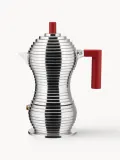Alessi Гейзерная кофеварка Pulcina на 150 мл из литого алюминия, для газовых и электрических плит, серебристая с красным — фото 1