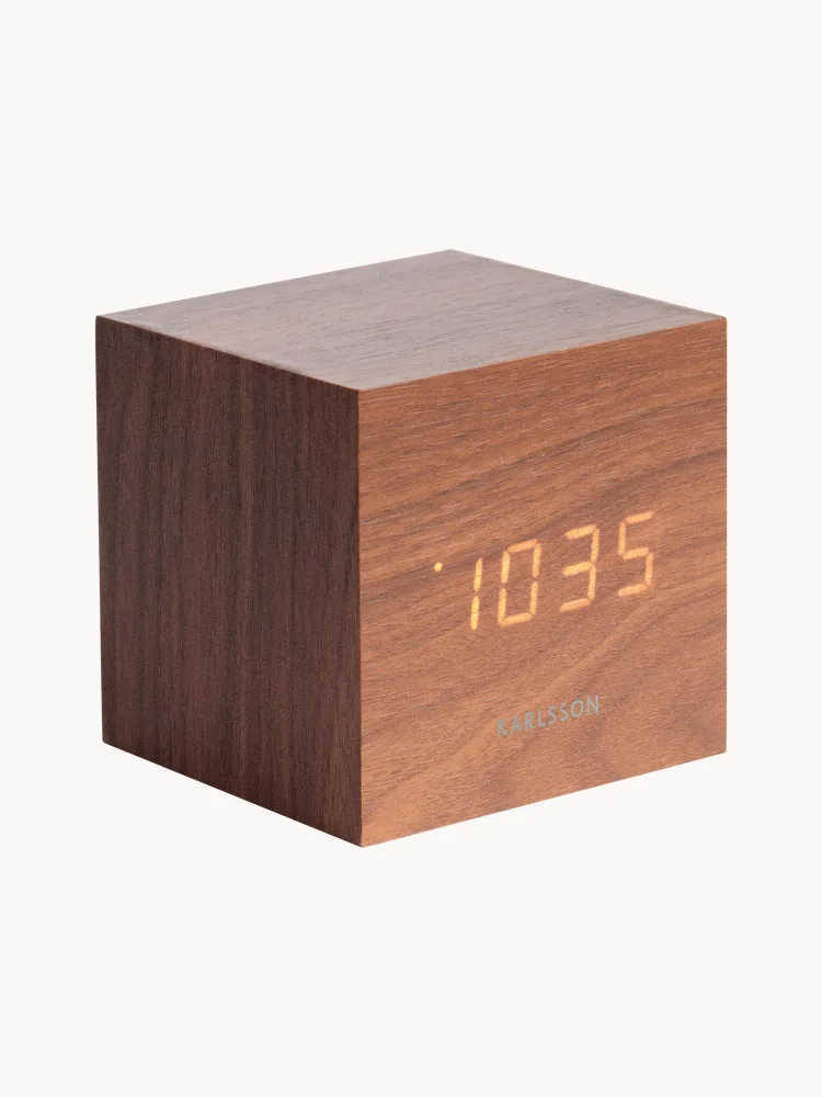Karlsson Будильник электронный Cube с LED-дисплеем и питанием от USB, дата и температура, 8х8 см, тёмное дерево