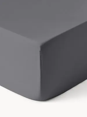 Westwing Collection Простыня на резинке Comfort из хлопкового сатина, темно-серая, Ш 90 × Д 200 см, В 25 см, Тёмный серый