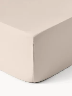 Westwing Collection Простыня на резинке Comfort из хлопкового сатина, бежевая, Ш 90 × Д 200 см, В 25 см, Бежевый