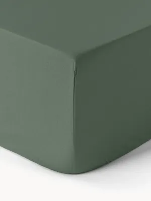 Westwing Collection Простыня на резинке Elsie из перкали, темно-зеленая, Ш 90 × Д 200 см, В 35 см, Тёмный зелёный