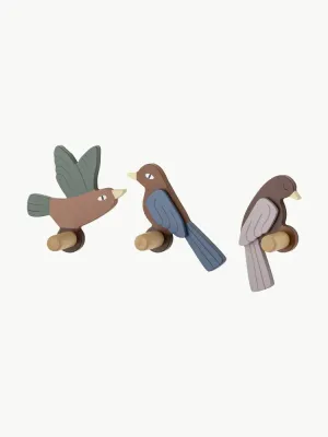 Bloomingville Mini Крючки настенные детские Lewi в виде птиц из МДФ, набор 3 шт., высота от 9 до 11 см