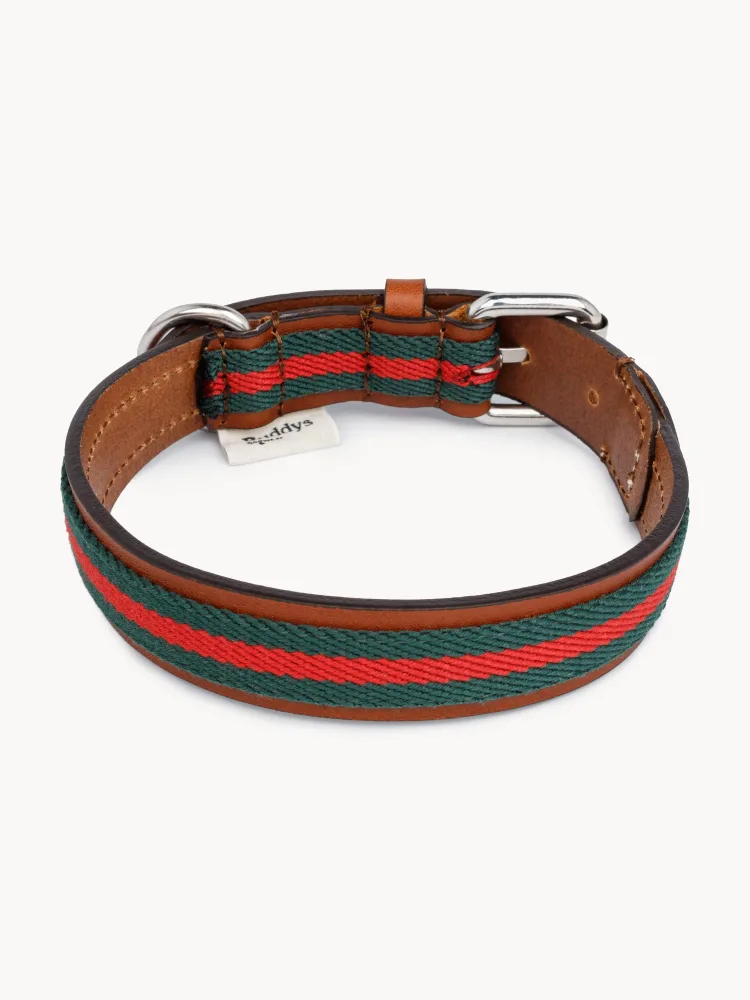 Buddys Dogwear Ошейник для собак Baseball ручной работы из кожи и хлопка, ширина 2 см, три размера до 48 см, зелёный с красным