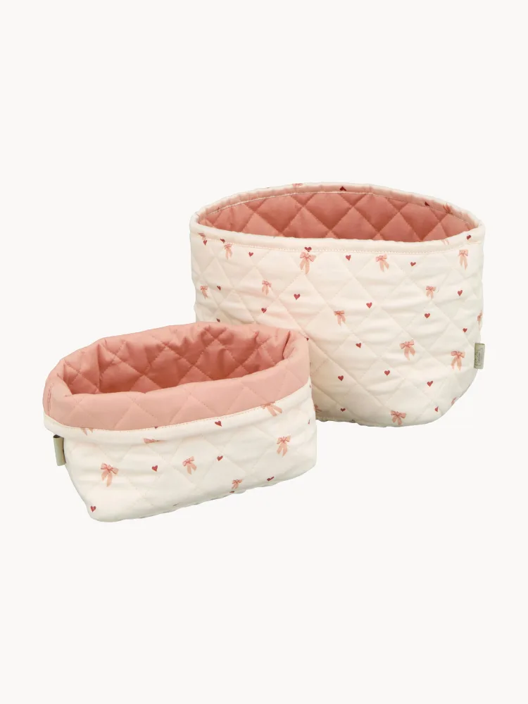 Cam Cam Copenhagen Корзины для хранения Bows из хлопка, набор 2 шт., высота 17 и 15 см, светло-бежевые с персиковым