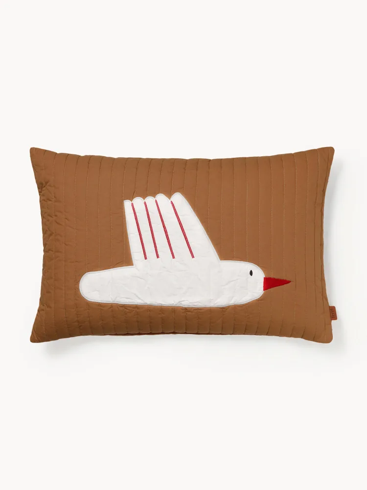 Ferm Living Kids Подушка декоративная детская Bird стёганая из хлопка, 40х60 см, коричневая с белым и красным