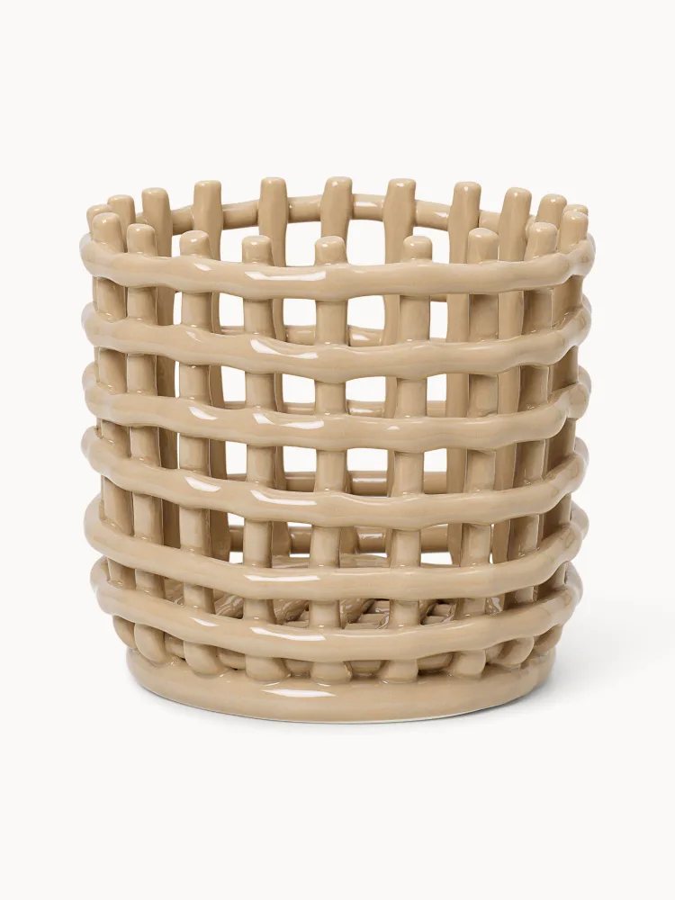 Ferm Living Корзина для хранения Nalan из керамики ручной работы, Ø 16 × В 15 см, Светлый бежевый