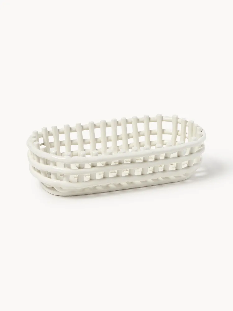 Ferm Living Корзина для хранения Nalan из керамики ручной работы, Ш 30 × Г 15 см, Приглушённый белый