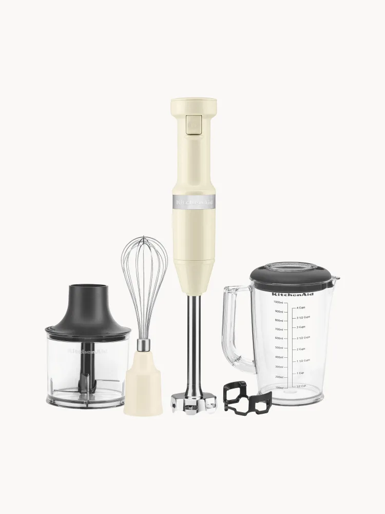 Блендер погружной KitchenAid Classic, набор 6 предметов с чашей 1 л и измельчителем, кремово-белый