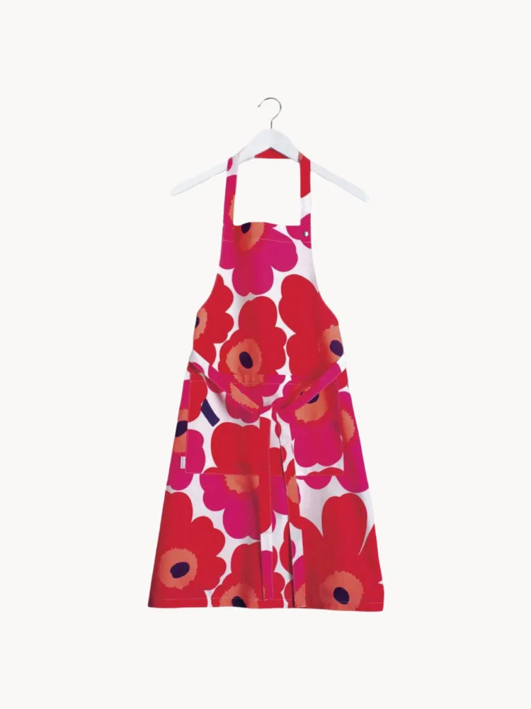 Marimekko Фартук Pieni Unikko хлопковый, Ш 84 × Д 85 см, Белый