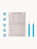 Printworks Настольная игра в кости Yatzy Dice с пятью кубиками и блоком бланков, до 6 игроков, 16х12х4 см, персиковая с синим — фото 3