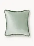 Westwing Collection Наволочка декоративная Nikita из бархата с бахромой, Ш 50 × Д 50 см, Шалфейный зелёный — фото 1