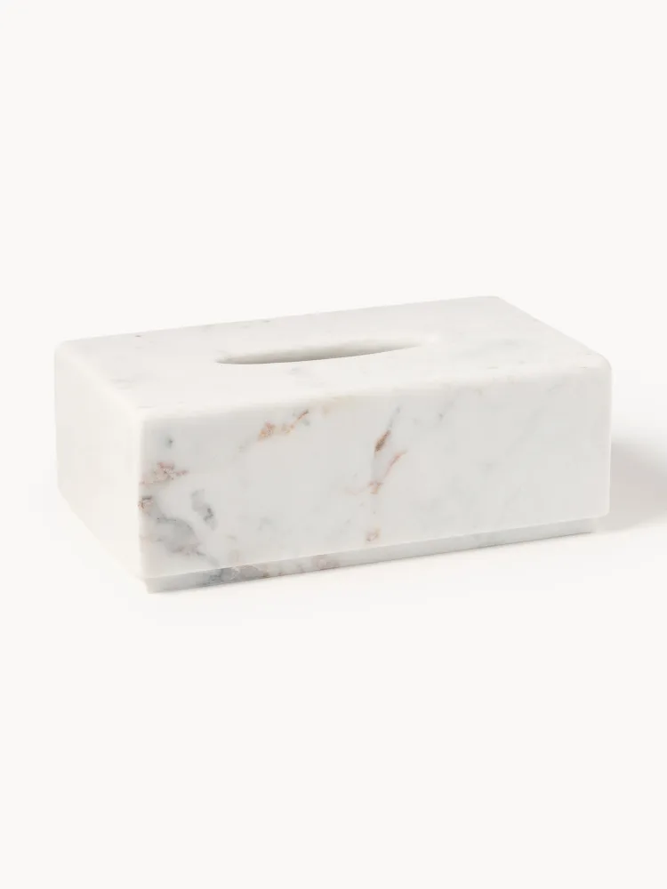 Westwing Collection Коробка для бумажных салфеток Simba из мрамора, Ш 26 × Г 15 см, Белый мрамор