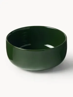 Westwing Collection Набор мисок Nessa из твёрдого фарфора, 4 предмета, Ø 14 × В 6 см, Тёмный зелёный