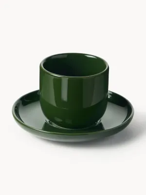 Westwing Collection Чашка с блюдцем Nessa, 4 предмета, Ø 7 × В 6 см, 90 мл, Тёмный зелёный