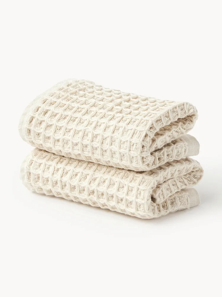 Westwing Collection Полотенце вафельное Ines, гостевое полотенце XS, Ш 30 × Д 30 см, 2 шт., Светлый бежевый