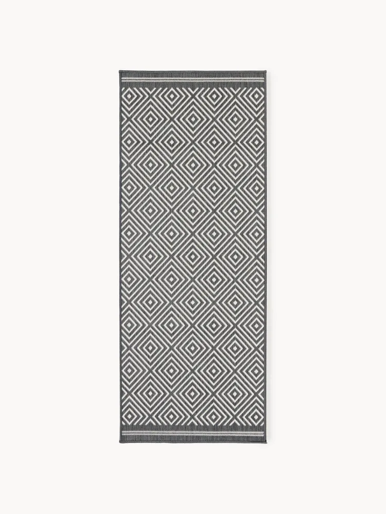 Westwing Collection Ковер-дорожка Reddy двусторонний с крупным узором в ромбы для улицы и дома, 80 х 200 см, тёмно-серый с молочно-белым