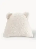Wigiwama Подушка декоративная детская Teddy Bear с ушками мишки из плюша тедди, 37х40х10 см, молочно-белая — фото 1