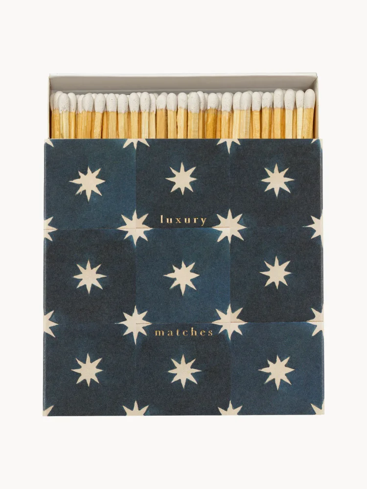ARCHIVIST Спички декоративные Navy Star Tile в картонном коробке, 125 шт., 11х11х3 см, серо-синий с кремово-белым