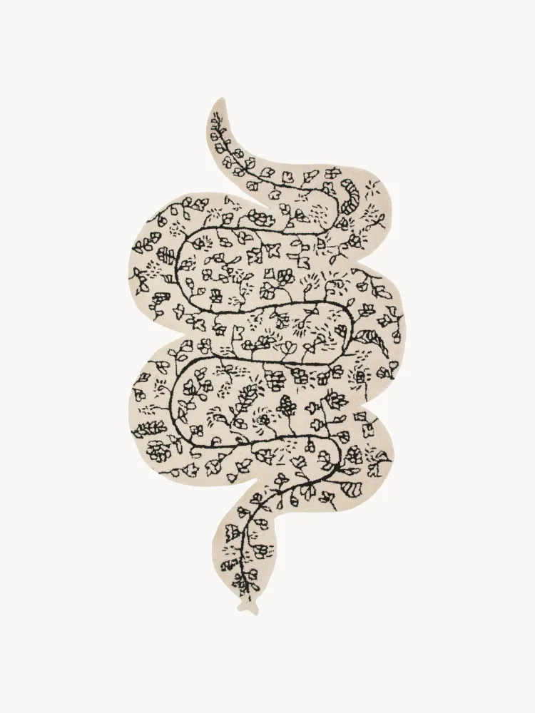Bongusta Ковер Inky из шерсти ручной работы с абстрактным рисунком, 83 х 147 см, кремово-белый с чёрным