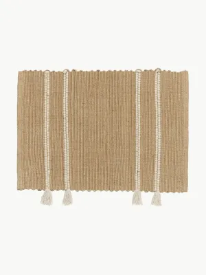 Broste Copenhagen Коврик придверный Ezra из джута с хлопком, с полосами и бахромой, 50х70 см, бежевый с молочно-белым
