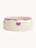 DOGGUO Миска для животных Heart из керамики с ручной росписью, диаметр 20 см, высота 9 см, молочно-белая с сиреневым — фото 1