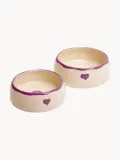 DOGGUO Миска для животных Heart из керамики с ручной росписью, диаметр 20 см, высота 9 см, молочно-белая с сиреневым — фото 3