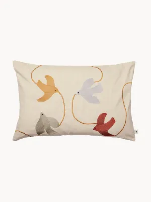 Ferm Living Kids Подушка декоративная детская Swif с вышивкой птиц из хлопка, пухо-перьевой наполнитель, 40х60 см, кремовая