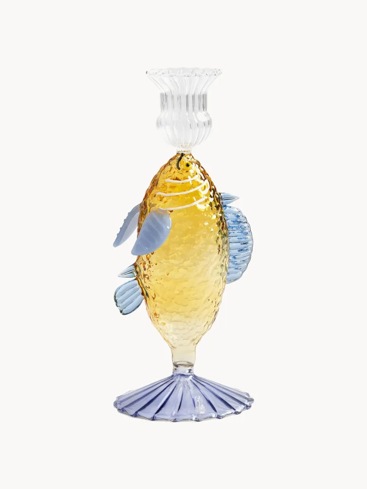 Подсвечник &klevering Fish из боросиликатного стекла, Ø 9 × В 19 см, Жёлтый
