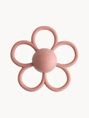 Mushie Прорезыватель для зубов Daisy силиконовый в форме цветка с погремушкой, 15х14 см, пыльно-розовый