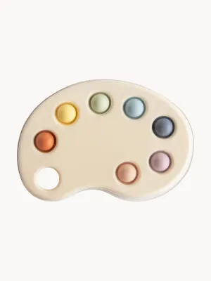 Mushie Игрушка-антистресс Multi сенсорная палитра с силиконовыми пузырьками, 15x10 см, светло-бежевая с многоцветными пузырьками