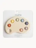 Mushie Игрушка-антистресс Multi сенсорная палитра с силиконовыми пузырьками, 15x10 см, светло-бежевая с многоцветными пузырьками — фото 2